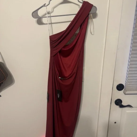 NWT Lulus Pure Attractions Burgundy One Shoulder Ribbed Midi Dress - Picture 6 of 8